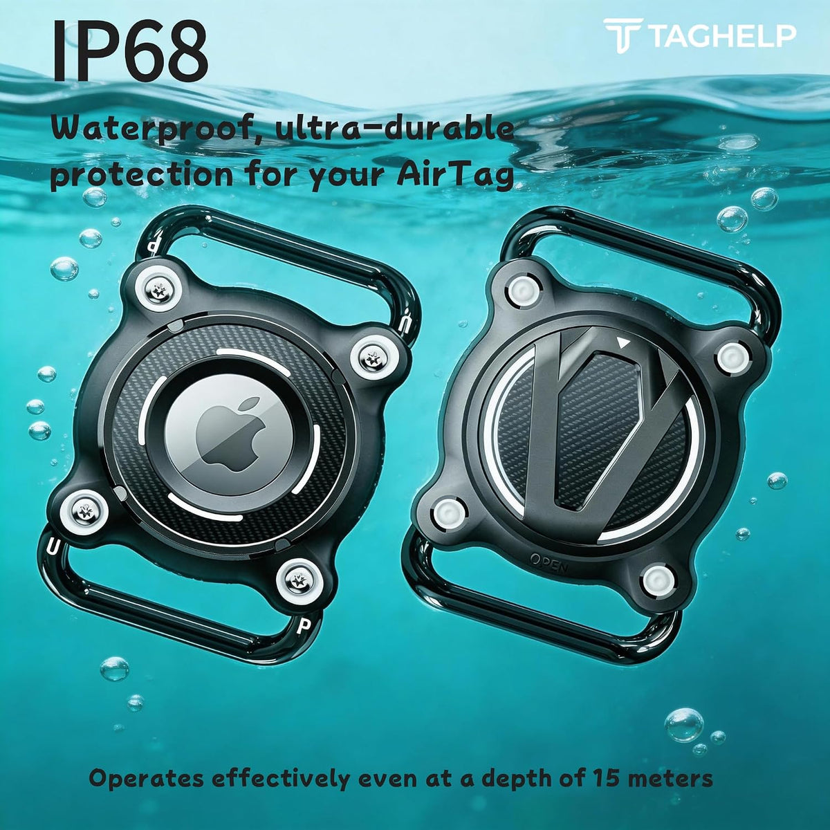 2-Pack,Waterproof AirTag Holder for Dog Collar(Black - White Accent)