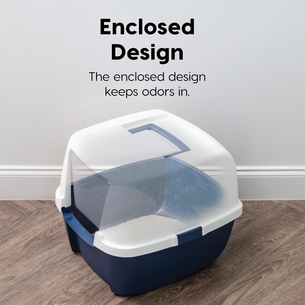 IRIS USA Large Front Door Cat Litter Box, Walk-in Entry, Navy | Nervous Cats, Private Enclosure Design, Covered Walk-Through, Flip Door Access, Privacy Hood, Contained Environment