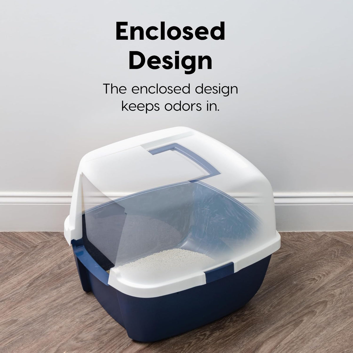 IRIS USA Large Front Door Cat Litter Box, Walk-in Entry, Navy | Nervous Cats, Private Enclosure Design, Covered Walk-Through, Flip Door Access, Privacy Hood, Contained Environment