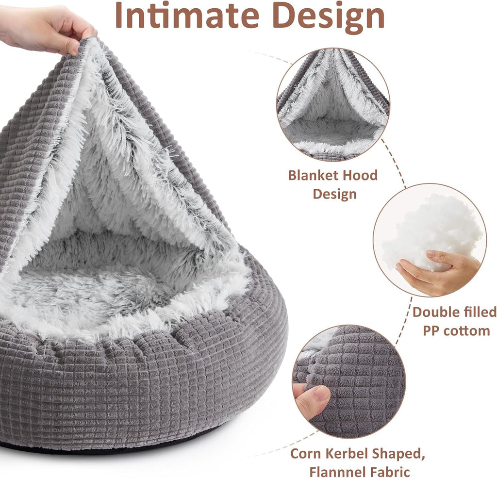 MIXJOY Small Dog Bed Cat Bed with Blanket Attached Donut Washable, 23in