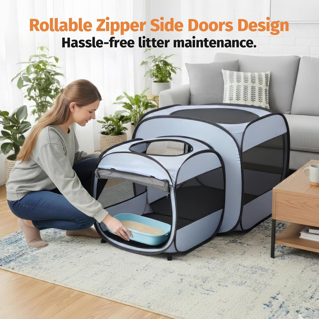 2-in-1 Portable Cat Dog Playpen, Detachable into 2 Separate Cages