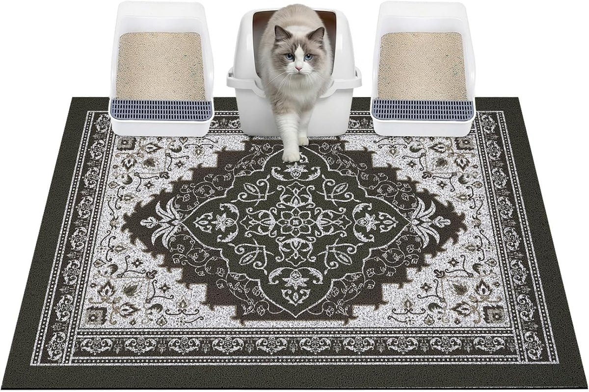 Glittme Cat Litter Mat with Non-Slip Bottom Litter Box Mat 40"X30" Litter Trapping Mat Easy to Clean Washable Cat Food Mat for Kitty,XL