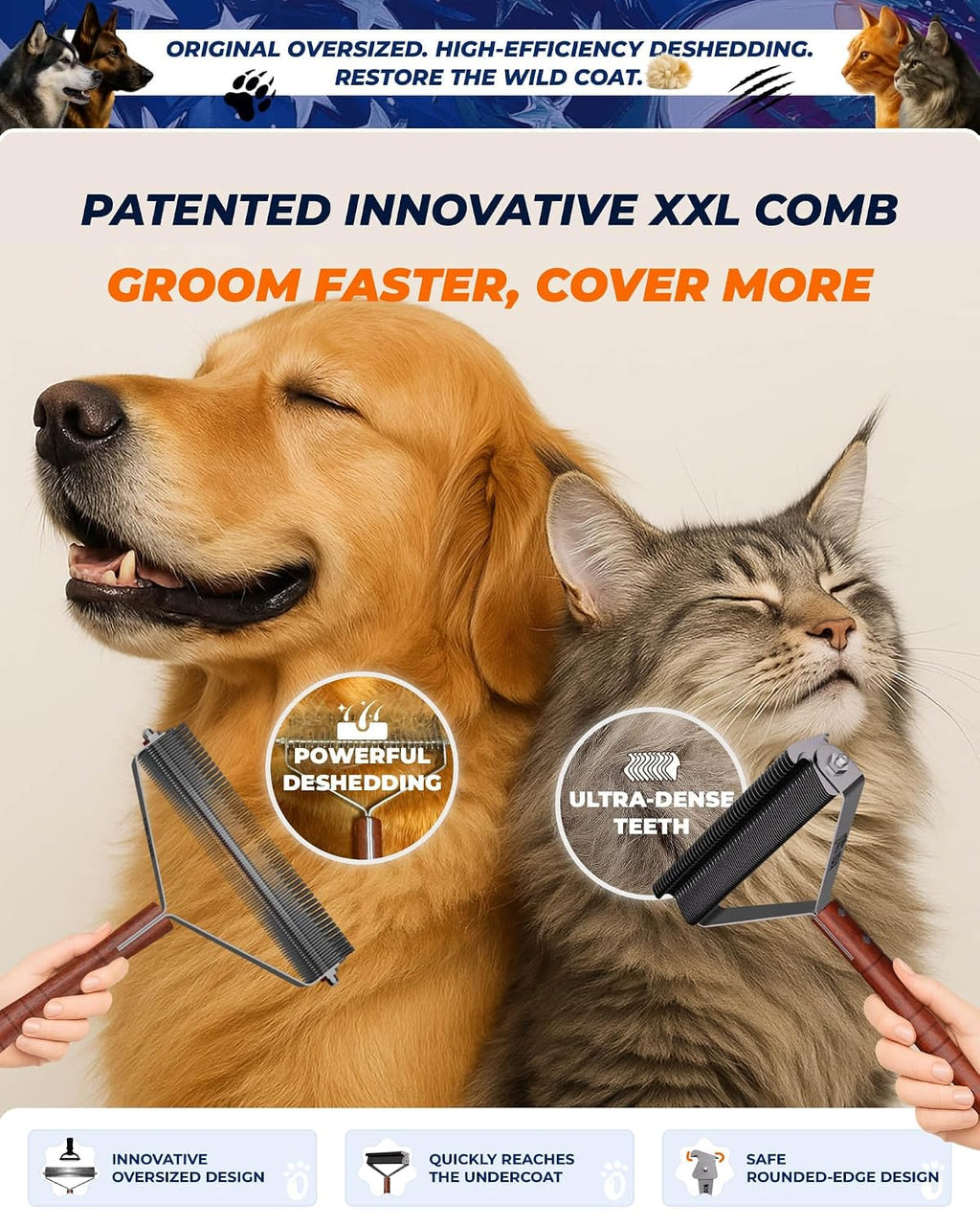 Max Undercoat Rake for Dogs & Cats, Dog Brush for Shedding, Dematting Comb