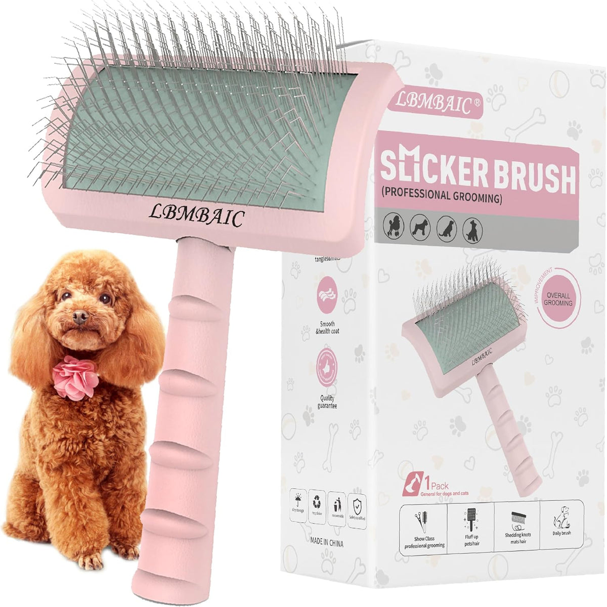 Dog Slicker Brush for Poodles Doodles Fluffy Deshedding Loose Hair. | Super Dense Soft Slicker Brush for Dogs,Grooming Brush for Matted Long Thick Curly Fur,Fluff Shedding Tangles Knots.25mm. 
