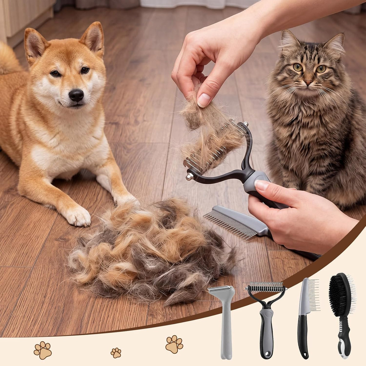 Patelai 4 Pcs Dog Dematting Comb, Gray and Black Grooming Set