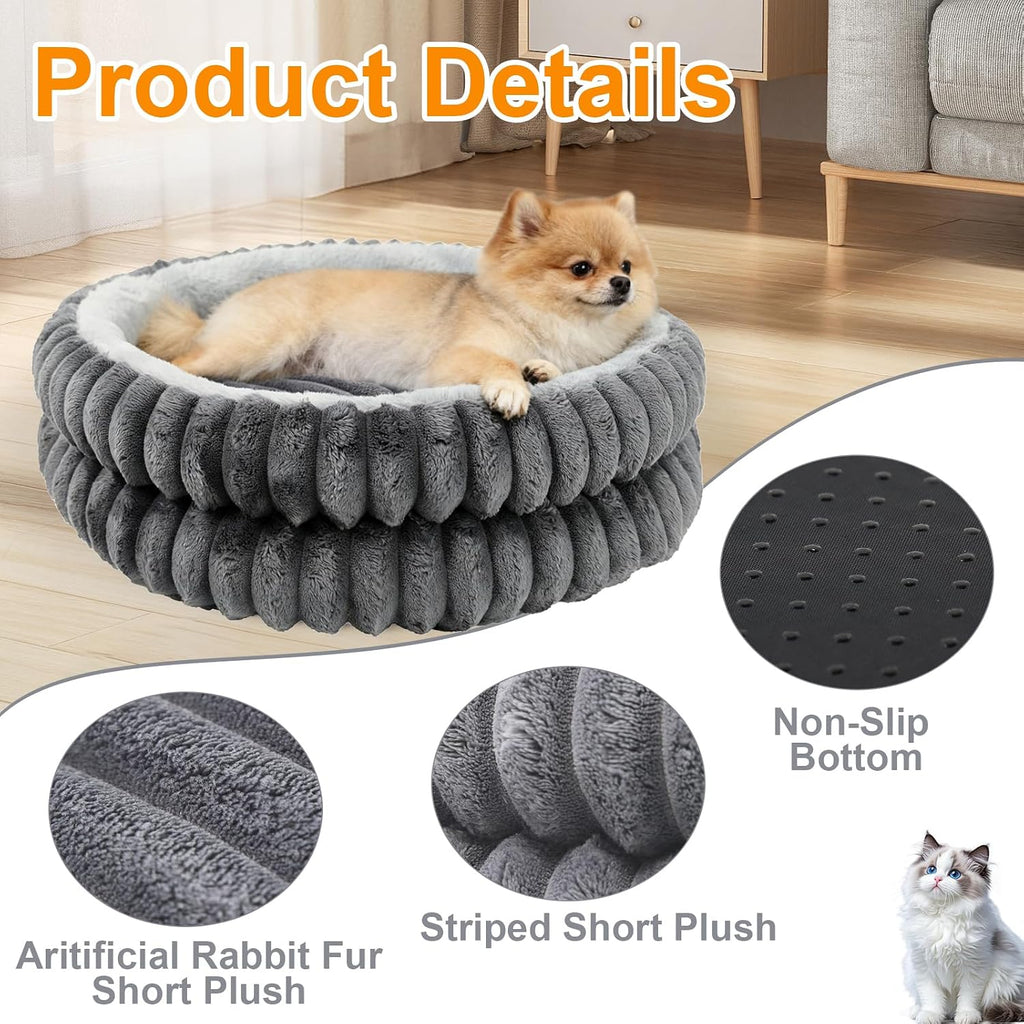 Washable Round Donut Dog Bed,Cat Beds for Indoor Cats(Grey,M)