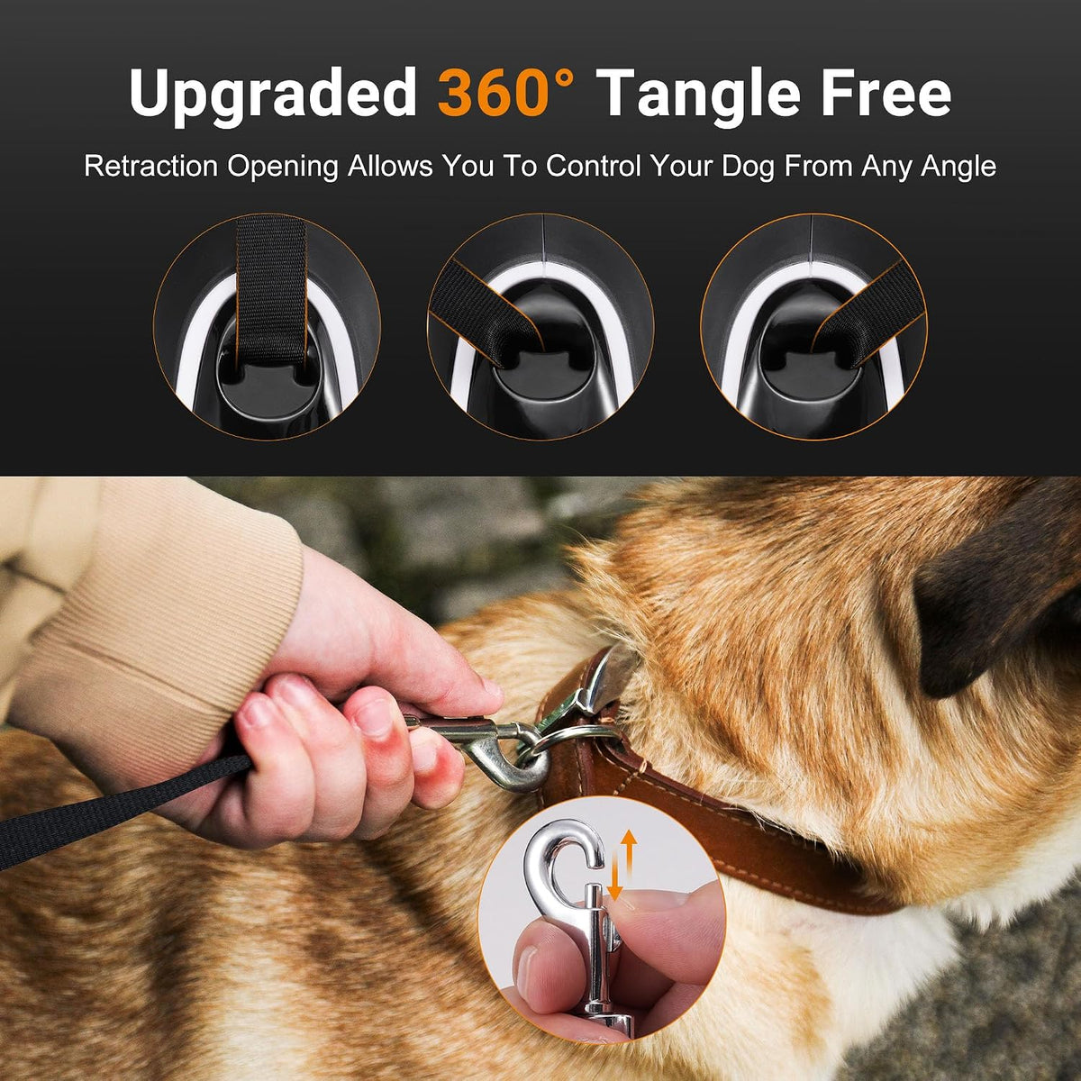 Retractable Dog Leash, 360° Tangle Free, 16 ft Strong Nylon Tap for Pets, Walking Leash for Medium and Large Dogs, Heavy Duty, One Button Break and Lock, Up to 110 lbs