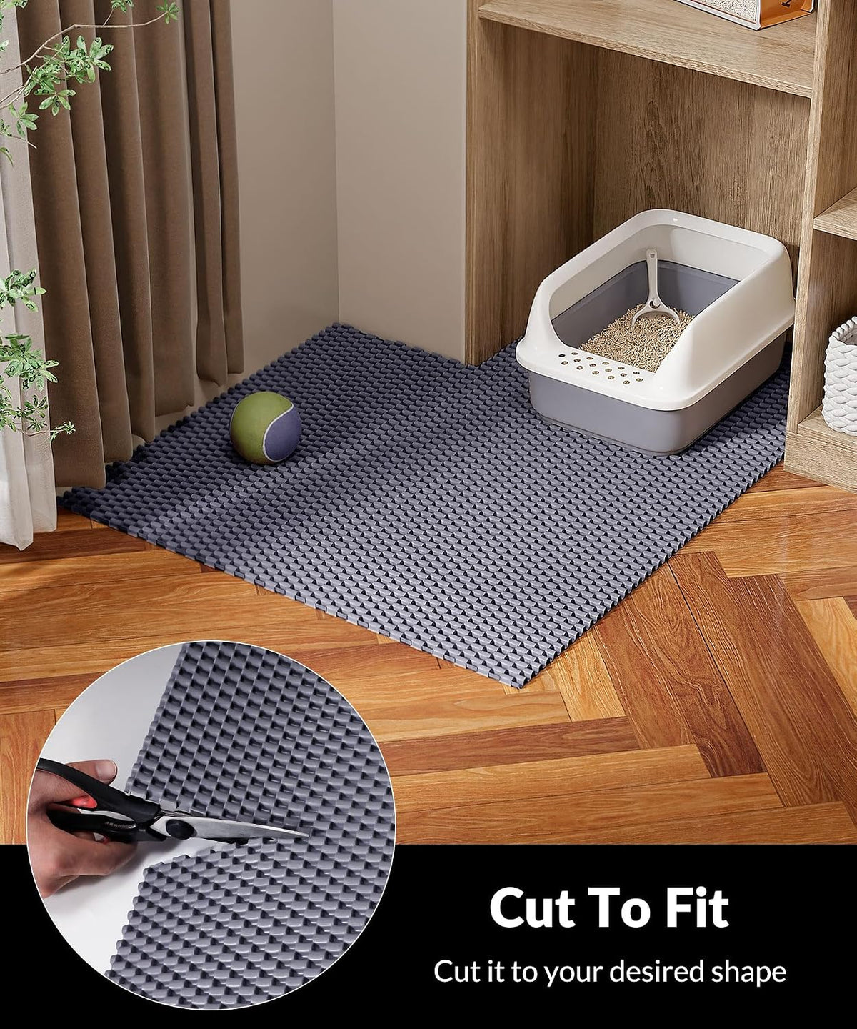 Cooyes Cat Litter Mat - Cut to Fit Any Place, 23"x17" Litter Trapping Mat | for Litter Box, Easy to Clean, Waterproof & Non-Slip Kitty Pad, Scatter Control to Protect The Floor (Grey)