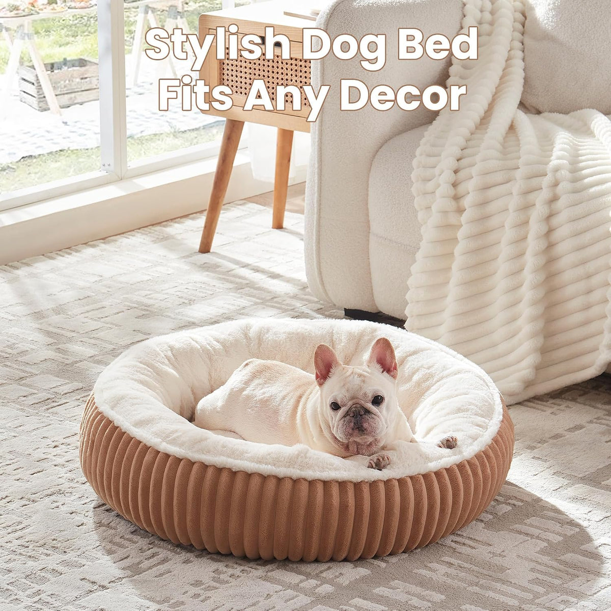 30 inches Calming Donut Dog Bed for Medium Dogs,Mocha