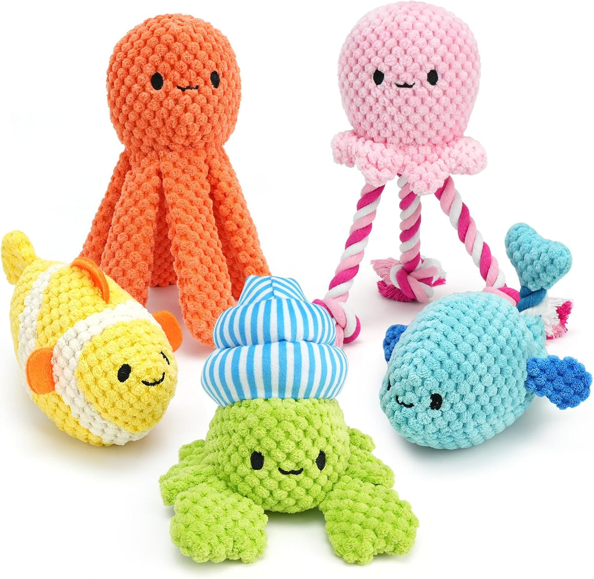 PrimePets 5 Pack Squeaky Dog Toys, Plush Crinkle Dog Toys for Small Medium Dogs, Stuffed Tough Puppy Chew Toy to Keep Them Busy, Interactive Pet Toy