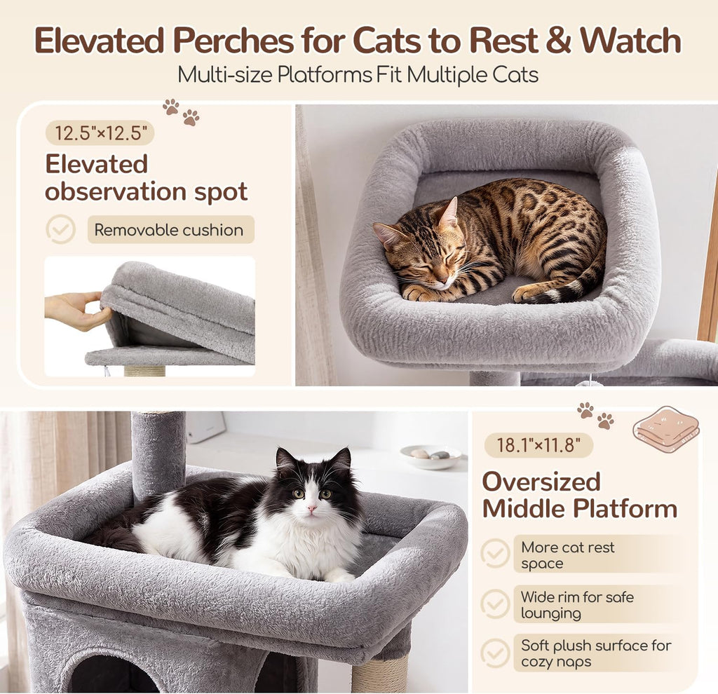 Globlazer Cat Tree Tower 2 Condo Kitten Scratching Post, F54, Light Grey