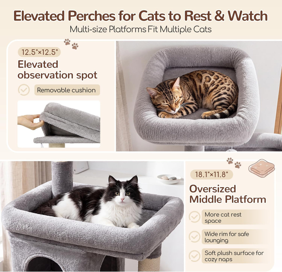 Globlazer Cat Tree Tower 2 Condo Kitten Scratching Post, F54, Light Grey
