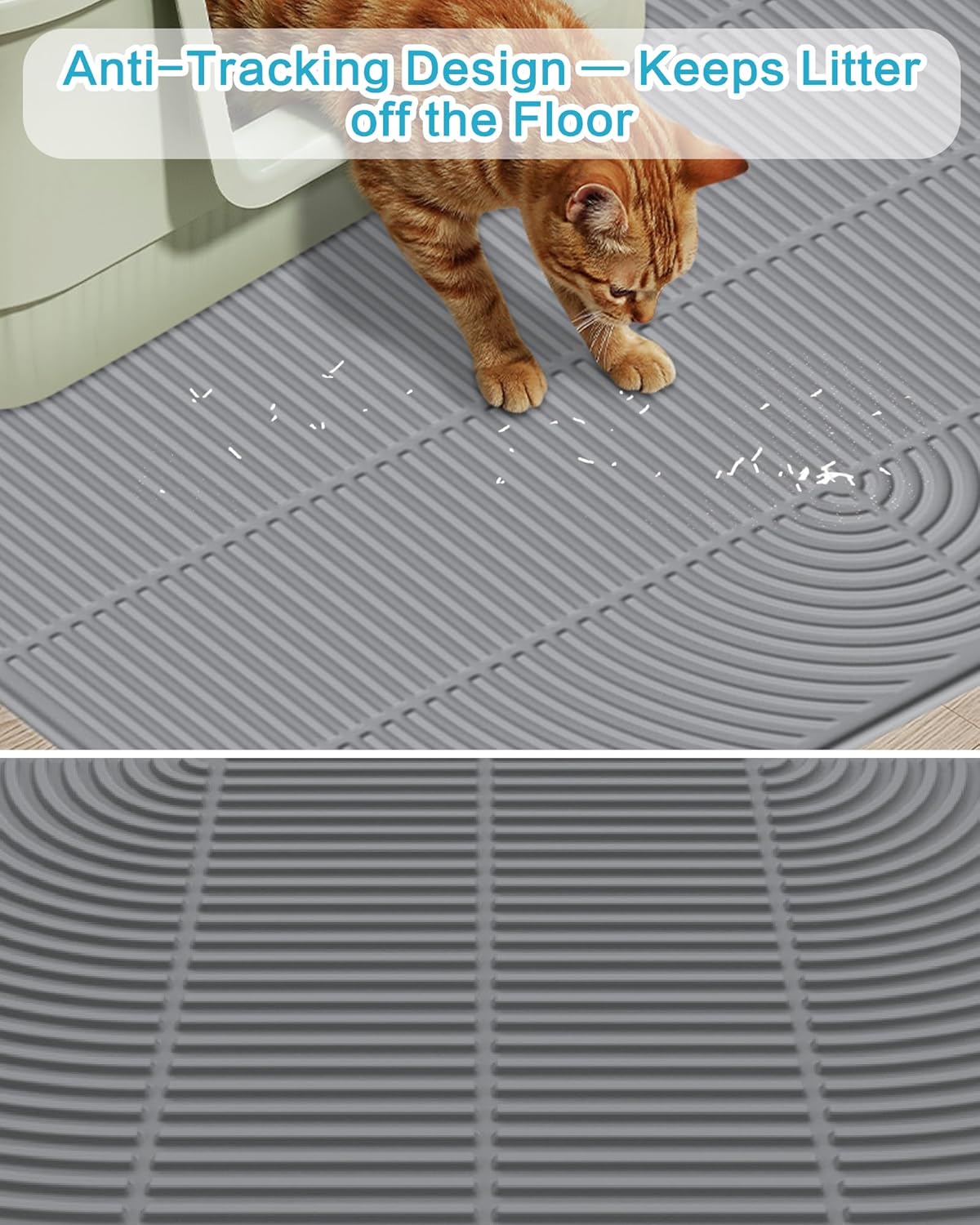 Extra Large Cat Litter Mat XL, 47" x 35", Silicone Waterproof | Traps litter, Easy to clean, Vacuum & wipe off, Waterproof backing, Non-slip design, Soft on paws