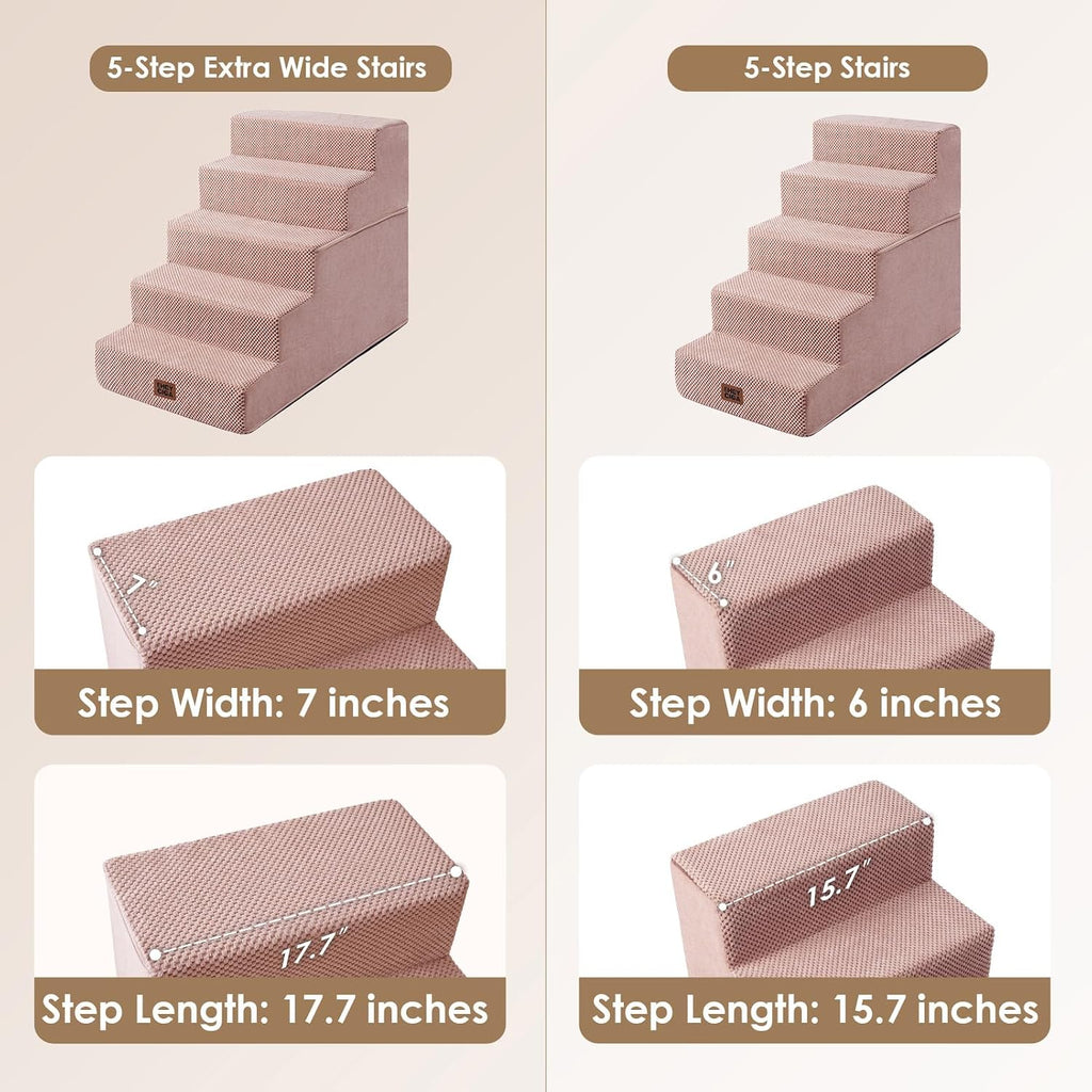EHEYCIGA Dog Stairs for Bed 22.5" H, 5-Step Extra Wide Dog Steps, Pink