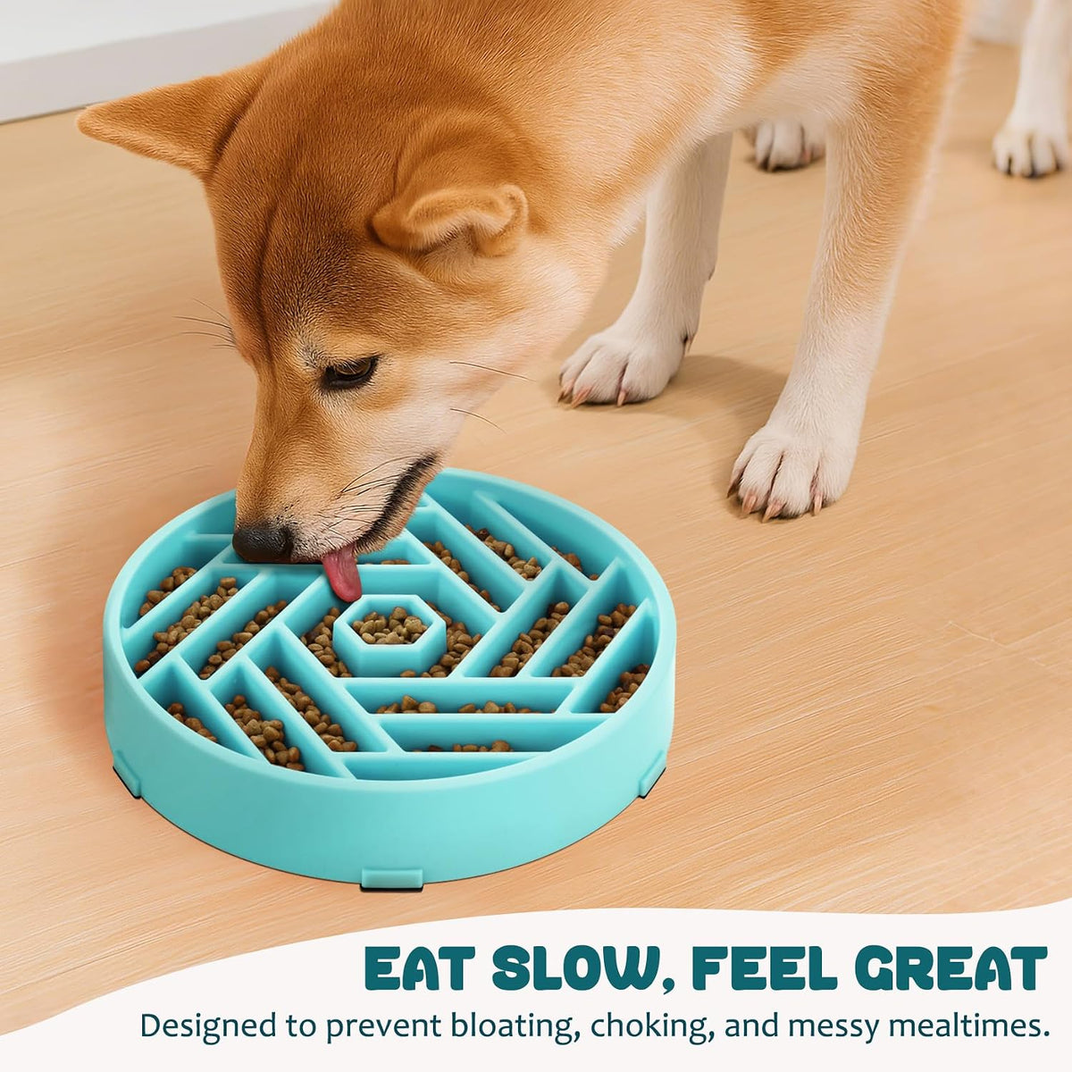 WHIPPY Slow Feeder Dog Bowl, Puzzle Maze Design to Slow Down Eating, 3-Cup Capacity, Anti-Gulping Food Bowl for Medium & Large Dogs,Sky Blue