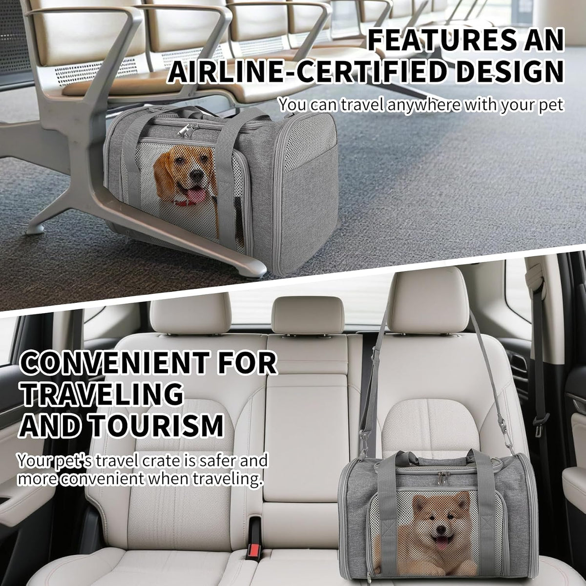 Carriers Soft-Sided Large Pet Carrier for Cats Dogs Small Animals Up to 35Lbs,Top Load Carrier,Ventilated Design,Portable Cat Carrier Airline Approved(X-Large, Grey)