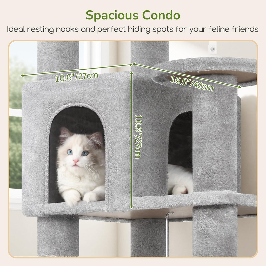 Globlazer 65in Sturdy Cat Tree Tower for Indoor Large Cat, S65, Light Grey
