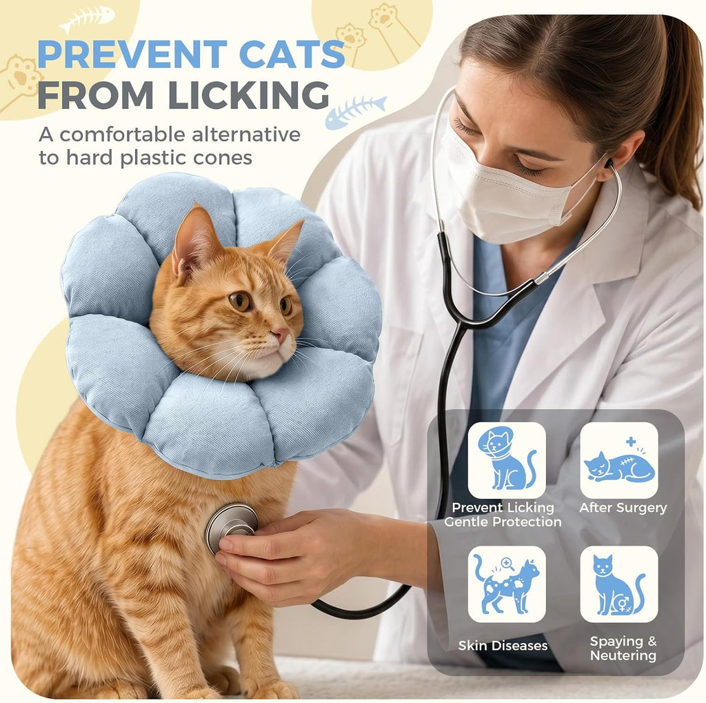 Avont Soft Cat Cone L Grayishblue Post-Surgery Anti-Lick Adjustable