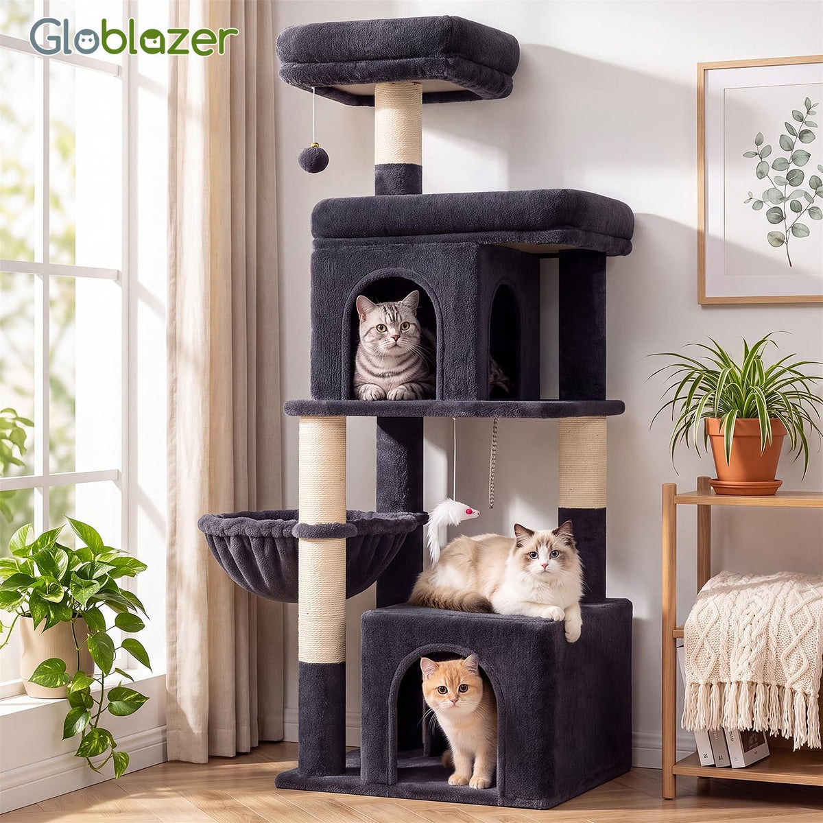 Globlazer Cat Tree Tower 2 Condo Kitten Scratching Post, F54, Dark Grey