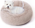 Calming Round Dog Bed & Cat Bed for Indoor Cats, Medium Size Washable Anti-Slip Anti-Anxiety Donut Dog Beds for Small Dogs & Cats, Fluffy Plush Soft Dog Bed(20 Inch, Light Brown)