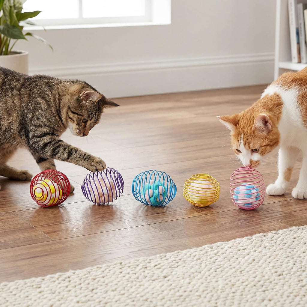 Jecery 5 Pcs Cat Toys Spring,Plush Ball,Multicolor