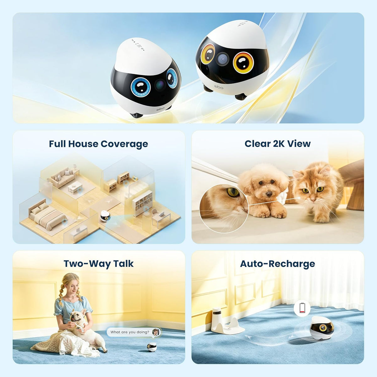 Enabot EBO SE 2 Mobile Pet Camera: 2K Home Robot Companion (Yellow Eyes)