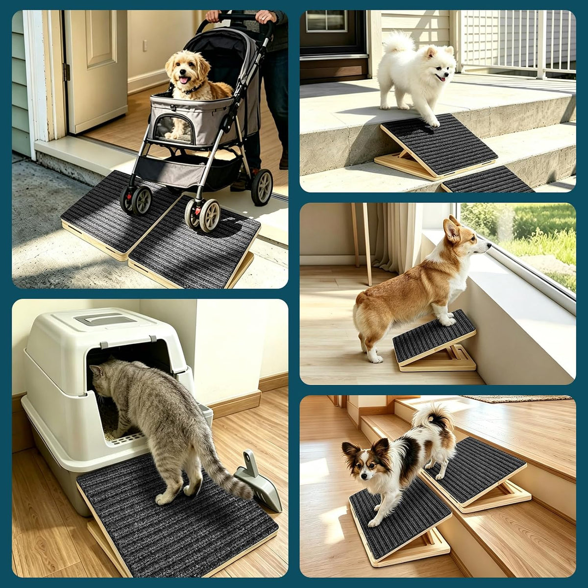 4-Pack Small Dog Ramp for Stairs, Adjustable Gentle Low-Angle Wooden Pet Stair Wedges, Non-Slip Carpet Surface, No Assembly Portable Sturdy Pet Steps for Small Dogs, Senior, Injured, Short-Legged