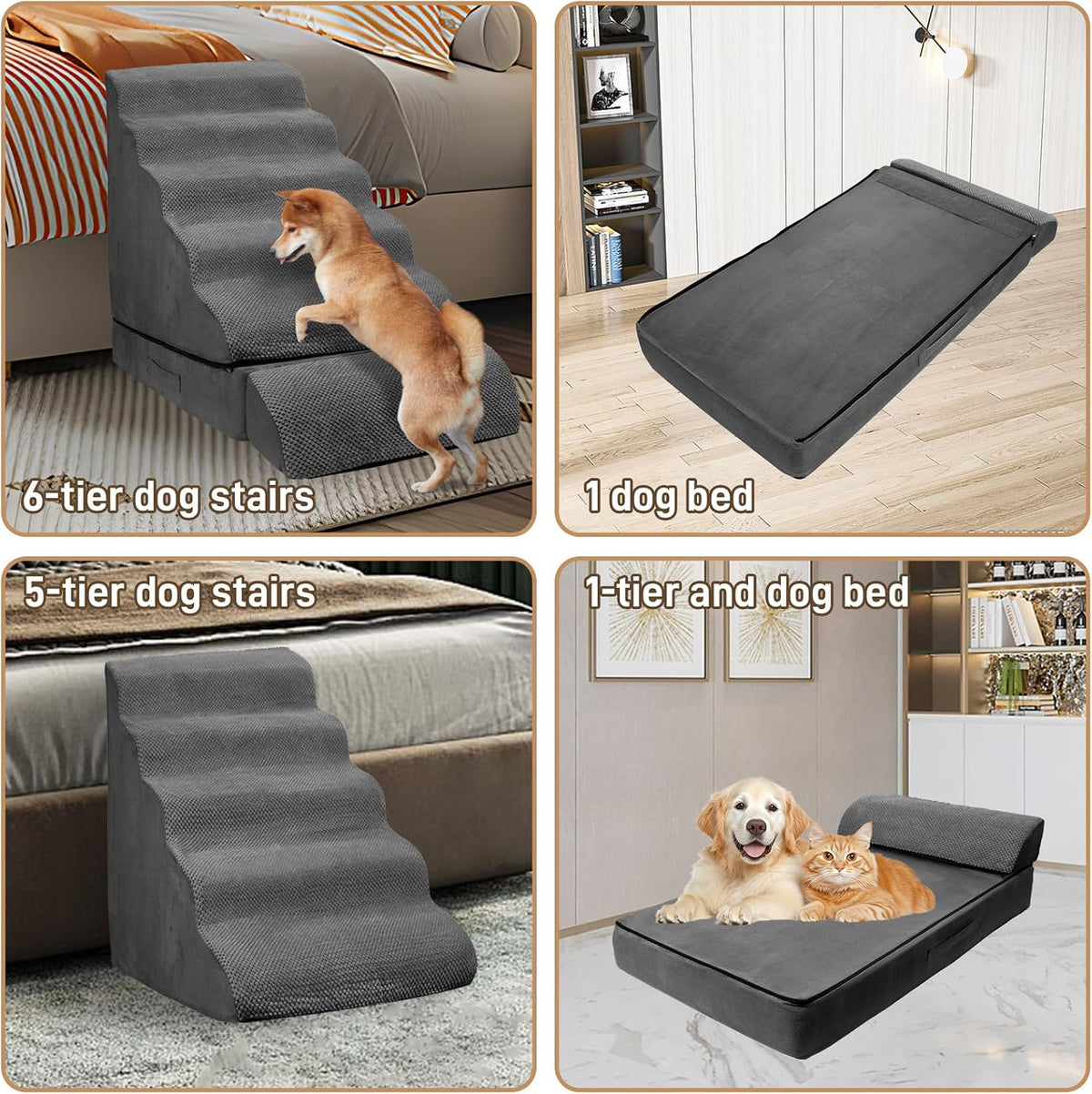 Dog Stairs for High Beds 30-36" H 6-Step Pet Stairs for Large Dogs