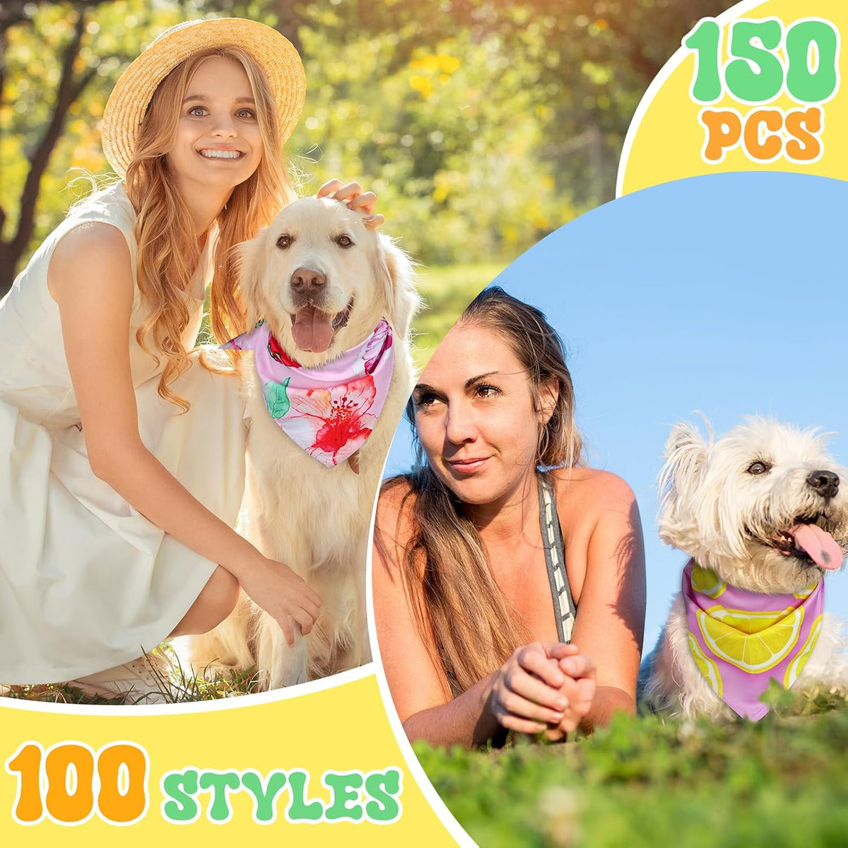 Huhumy 100 Pcs Hawaiian Dog Bandanas Bulk Summer Hawaiian Bandana for Dogs