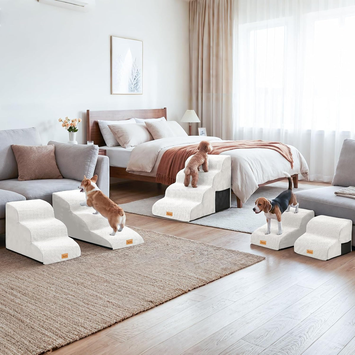 Topmart 3 Tiers Foam Dog Ramps,Non-Slip Pet Step,Extra Wide Deep Dog Stair
