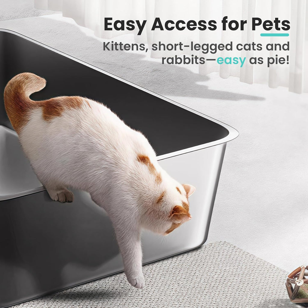 Extra Large Stainless Steel Cat Litter Box, 23.6"x15.7"x6"