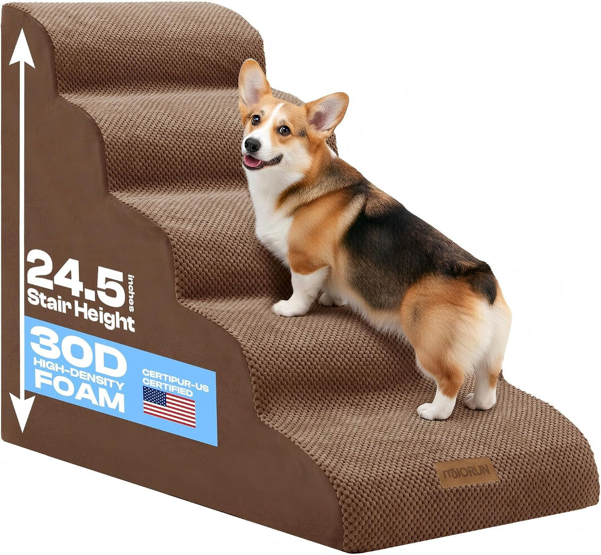 Miorun Dog Stairs for High Beds, 24.5" Foam Pet Ramp Step for Small Dogs