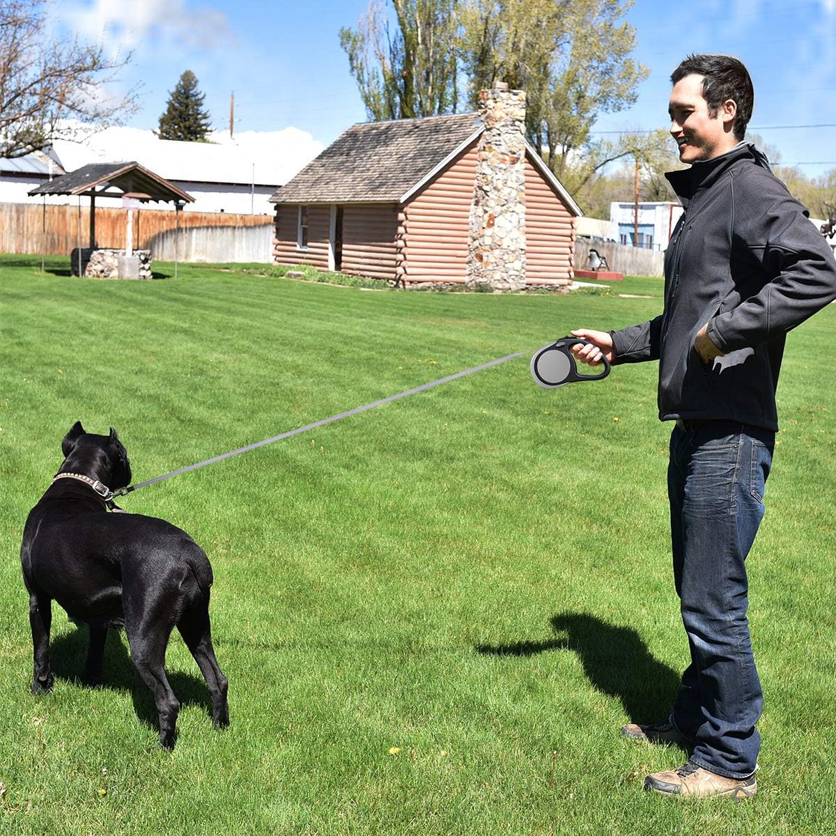 Heavy Duty Retractable Dog Leash-16ft Strong & Durable Walking Leash for S to L Dogs up to 45/115 lbs, Upgraded Lock System, Non Slip Grip, Tangle Free (Grey, Small/Medium)