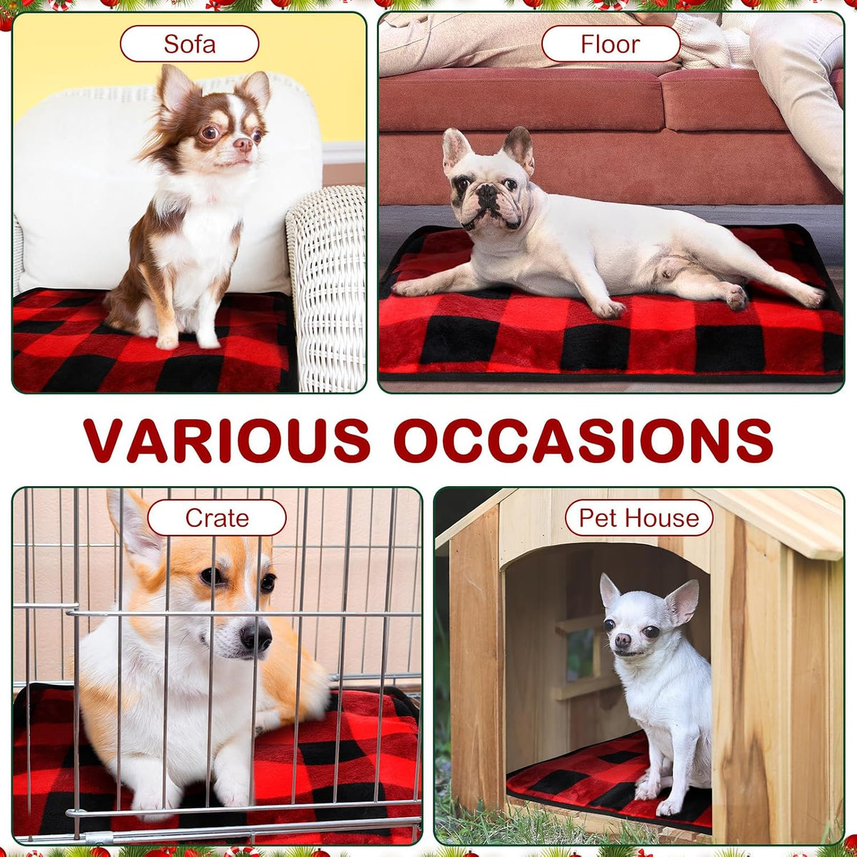 4 Pack Self Heating Cat Pad Self Warming Dog Mat, Plaid, 16 x 20 Inch