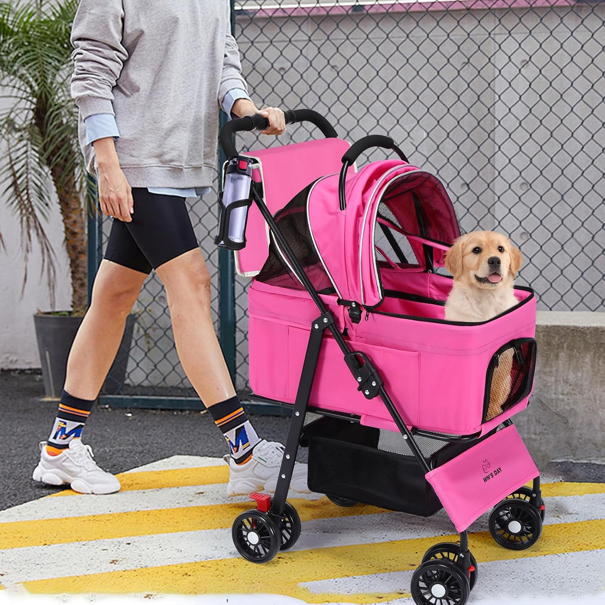 3 in 1 Pet Dog Stroller for Small Medium Dogs 10-30 lbs,Cat Strollers(Pink)