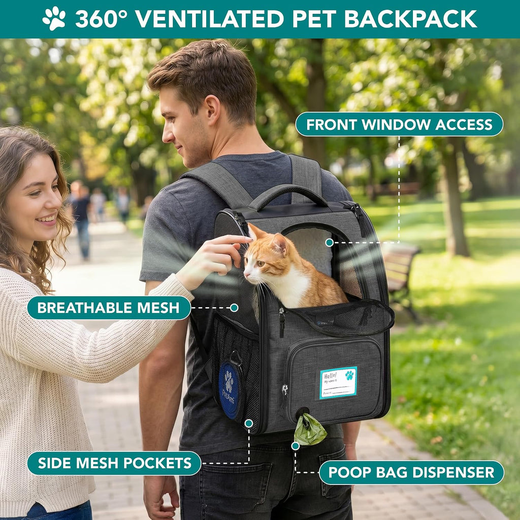 PetAmi Expandable Dog Cat Backpack Carrier, Airline Approved, Dark Gray