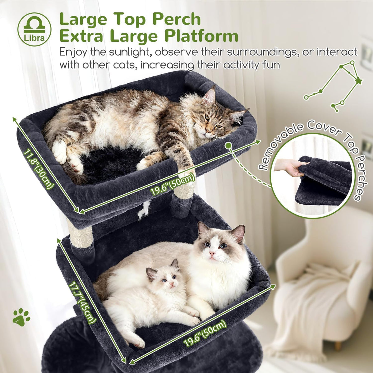Globlazer Z78 Heavy Duty Cat Tree for 20lbs Large Adult Cats, Dark Grey