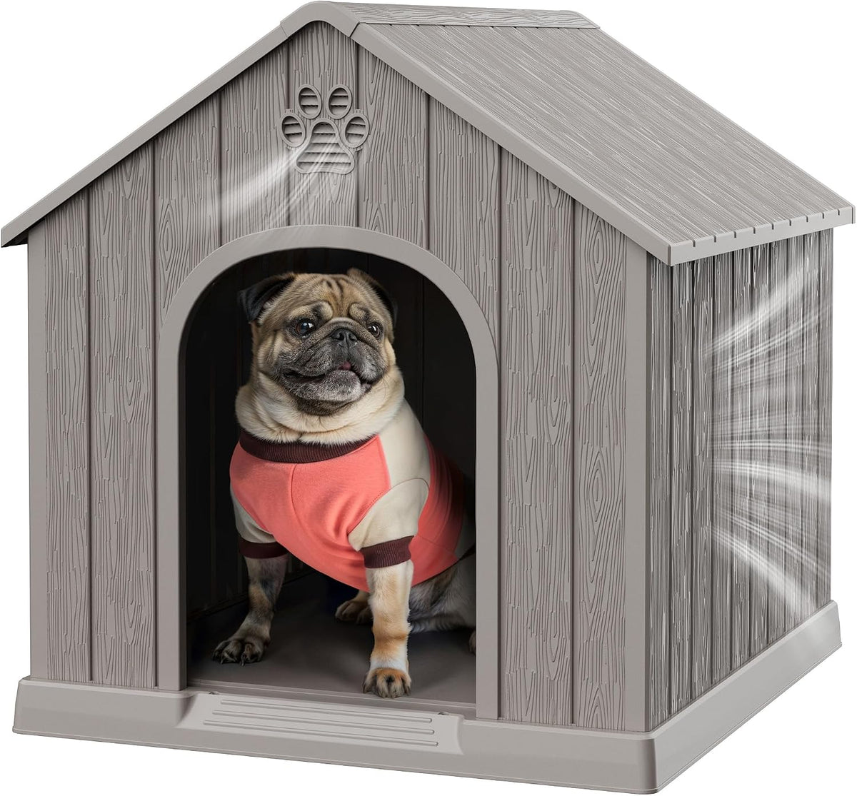Bifanuo Dog House Outdoor Indoor, Plastic Small Dog House-Weatherproof Design with Air Vents & Elevated Floor for Small to Medium Dogs, Easy Clean and Assemble (Grey, 26" L x 23.6" W x 25.8" H)