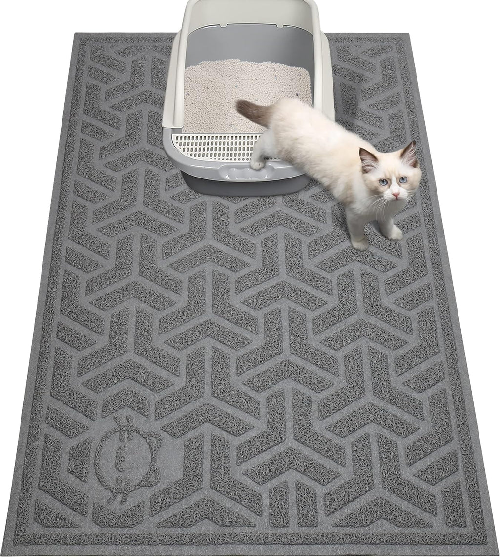 UPSKY Waterproof Cat Litter Mat Large 35" x 24" Soft on Kitty Paws, Gray | Litter Box Mat, Cat Litter Mat Litter Trapping Mat, Waterproof Scatter Control, For Indoor Cats, Easy to Clean
