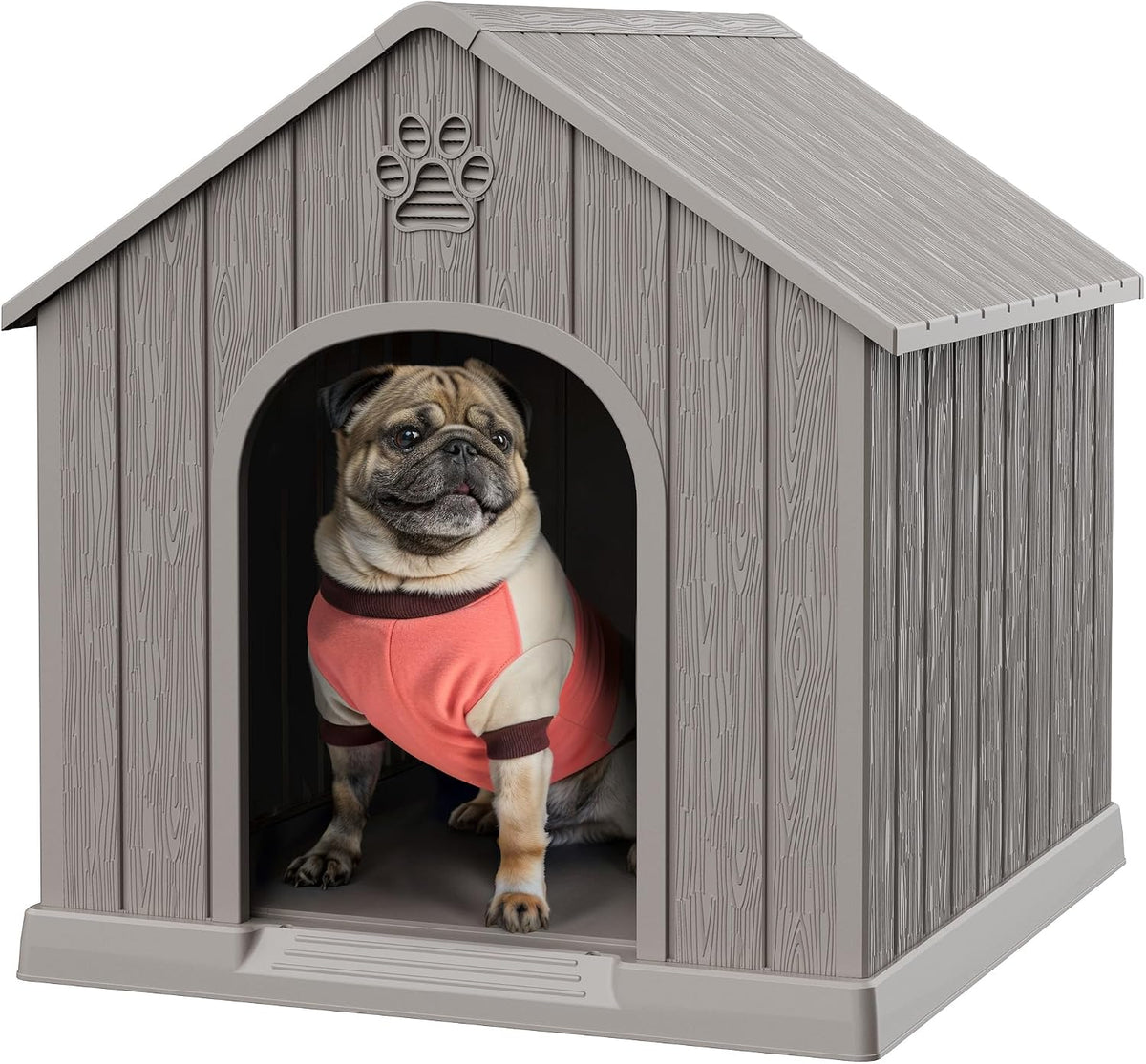 Bifanuo Dog House Outdoor Indoor, Plastic Small Dog House-Weatherproof Design with Air Vents & Elevated Floor for Small to Medium Dogs, Easy Clean and Assemble (Grey, 26" L x 23.6" W x 25.8" H)
