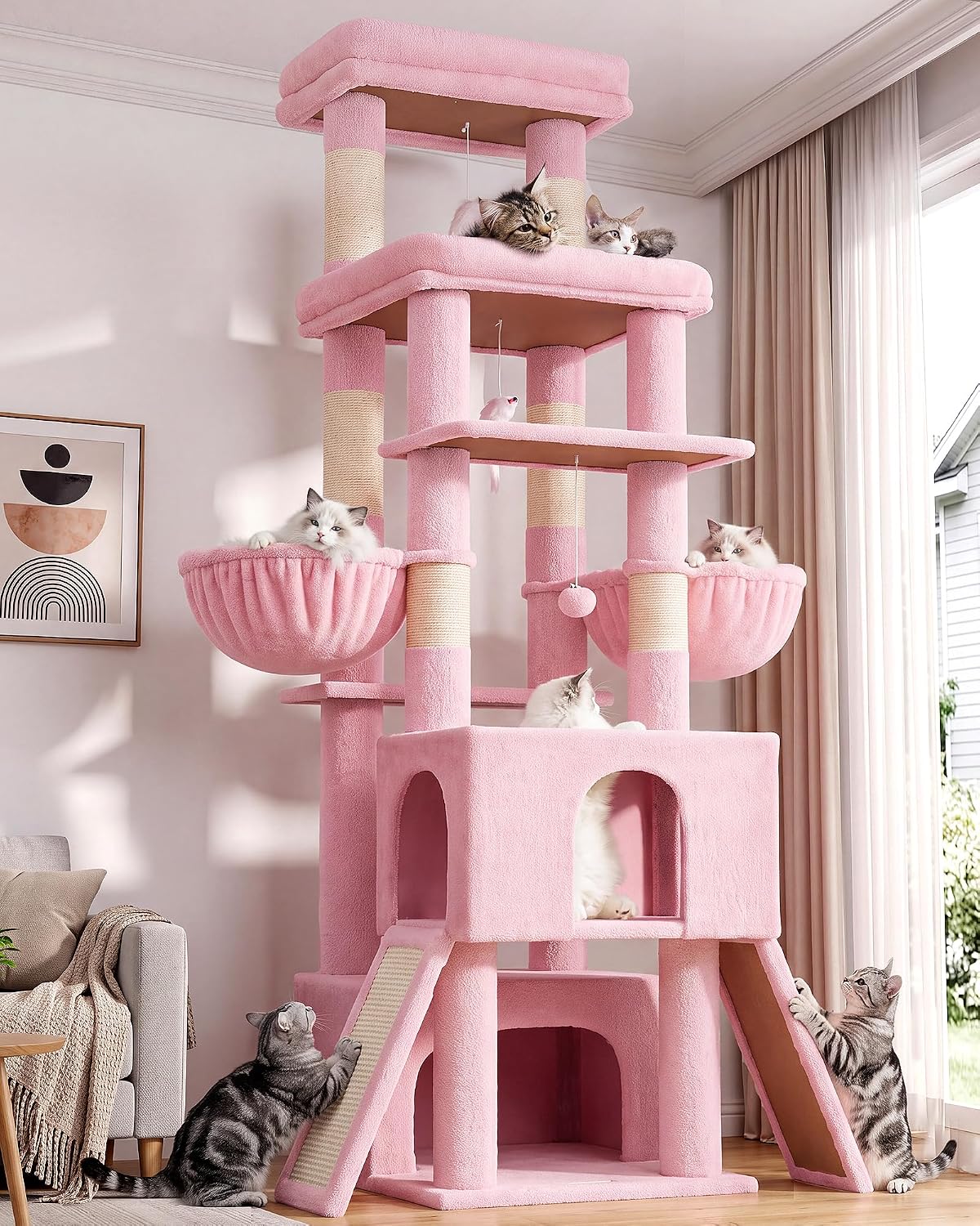 Globlazer Z78 Heavy Duty Cat Tree for 20lbs Large Adult Cats, Pink