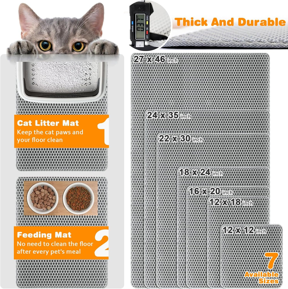 Cat Litter Mat 24"x35",Double Layer EVA litterbox Mat, Gray