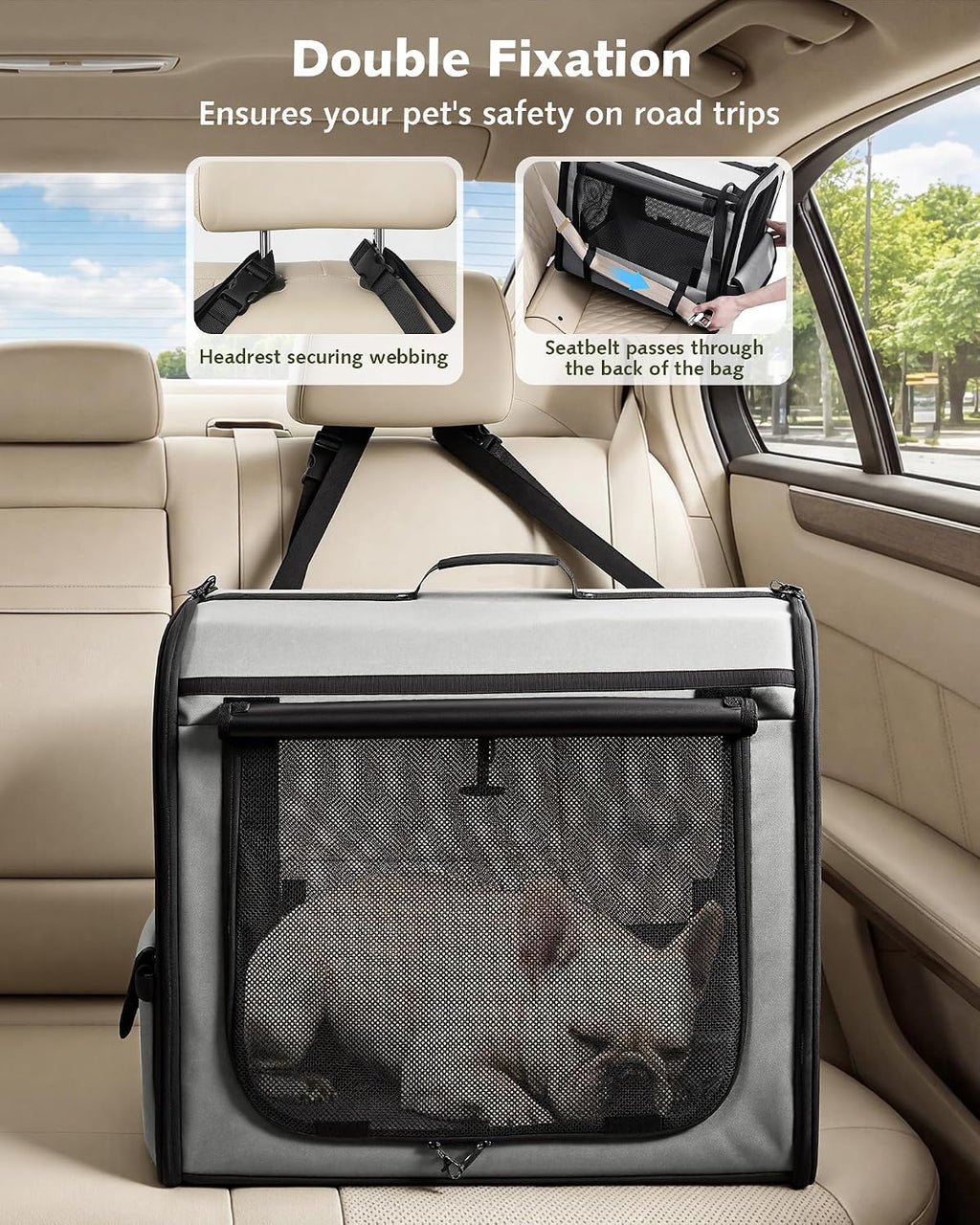 Dog Car Carrier Light Weight 24×17.7×20.5in, Foldable Dog Carrier, Gray
