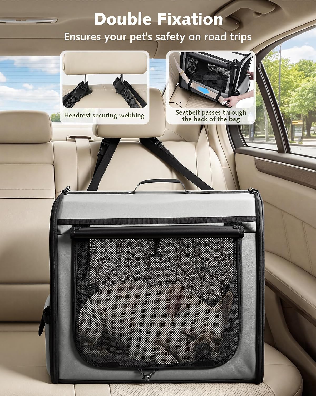Dog Car Carrier Light Weight 24×17.7×20.5in, Foldable Dog Carrier, Gray