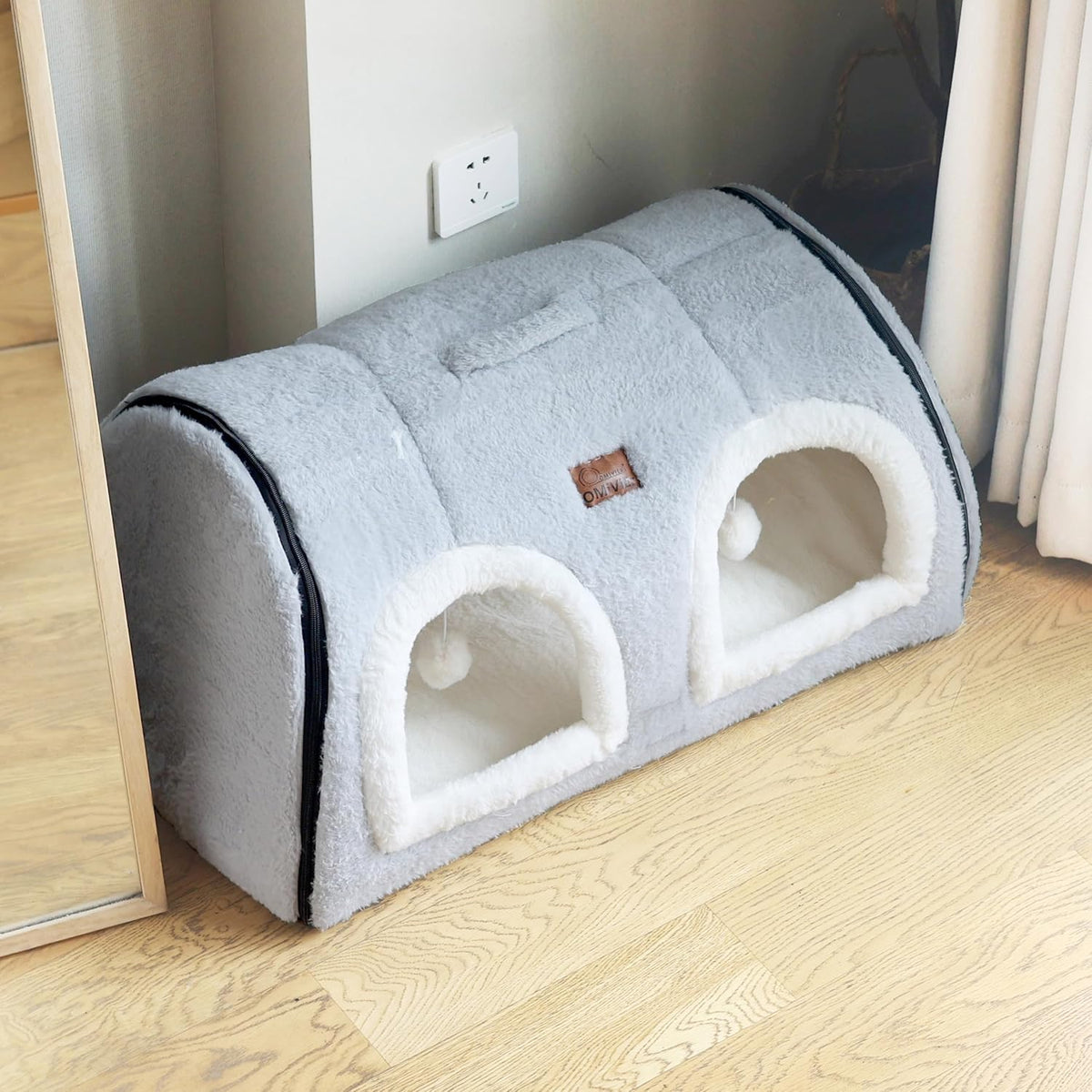 Cat Bed for Indoor Cats，Foldable cat cave，Anti-Slip & Water-Resistant Bottom，cat Houses for Indoor Cats or Small Dogs, Kitten Tent, Rabbit Double Hole Bed:(27.5"×15.3"×15"