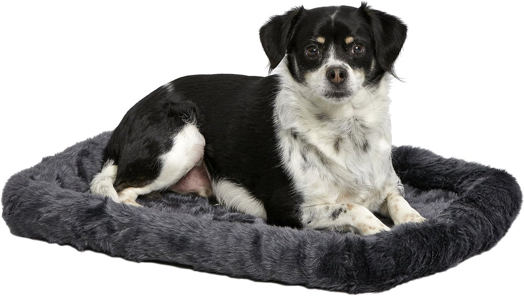QuietTime by MidWest 24" Dog Crate Bolster Bed, Gray, Small Breeds | Faux Fur Crate Mat, Measures 22.45 x 17.52 x 2.76 Inches, Machine Washable Pet Bed, Fits Most 24-Inch Dog Crates
