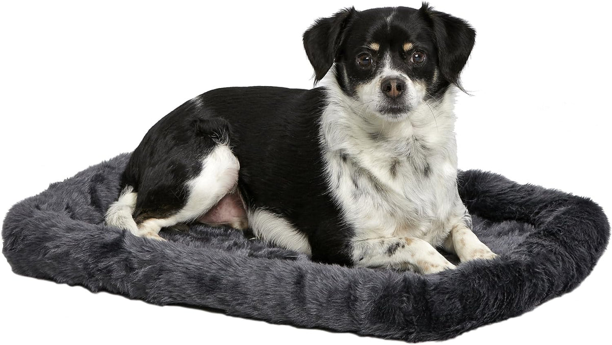 QuietTime by MidWest 24" Dog Crate Bolster Bed, Gray, Small Breeds | Faux Fur Crate Mat, Measures 22.45 x 17.52 x 2.76 Inches, Machine Washable Pet Bed, Fits Most 24-Inch Dog Crates