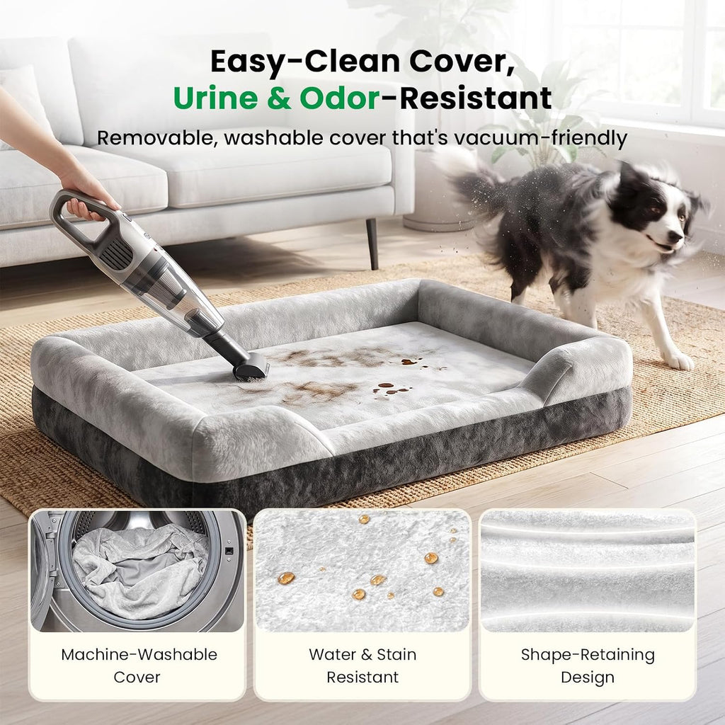 Extra Large Orthopedic Dog Bed for XL Dogs with Cooling Gel Solid Memory Foam, 2 Removable Washable Covers, 360° 7" Bolster Sides, Chew Resistant Waterproof Pet Sofa, Dog Crate Beds for Senior Dogs