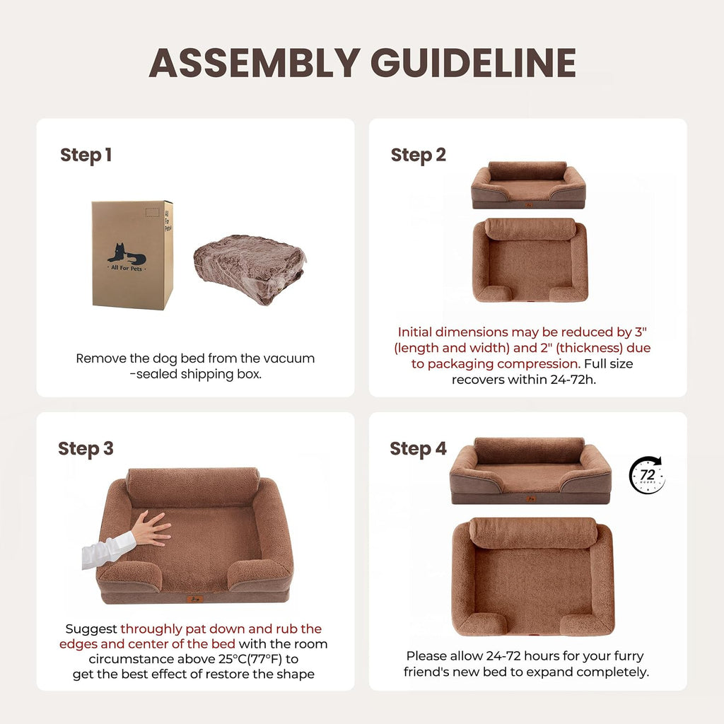 Large Orthopedic Dog Bed for Medium Dogs Removable Washable, Brown