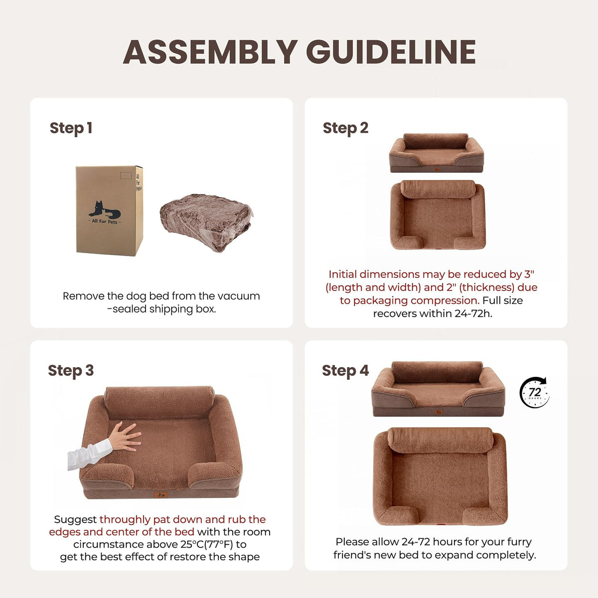 Large Orthopedic Dog Bed for Medium Dogs Removable Washable, Brown